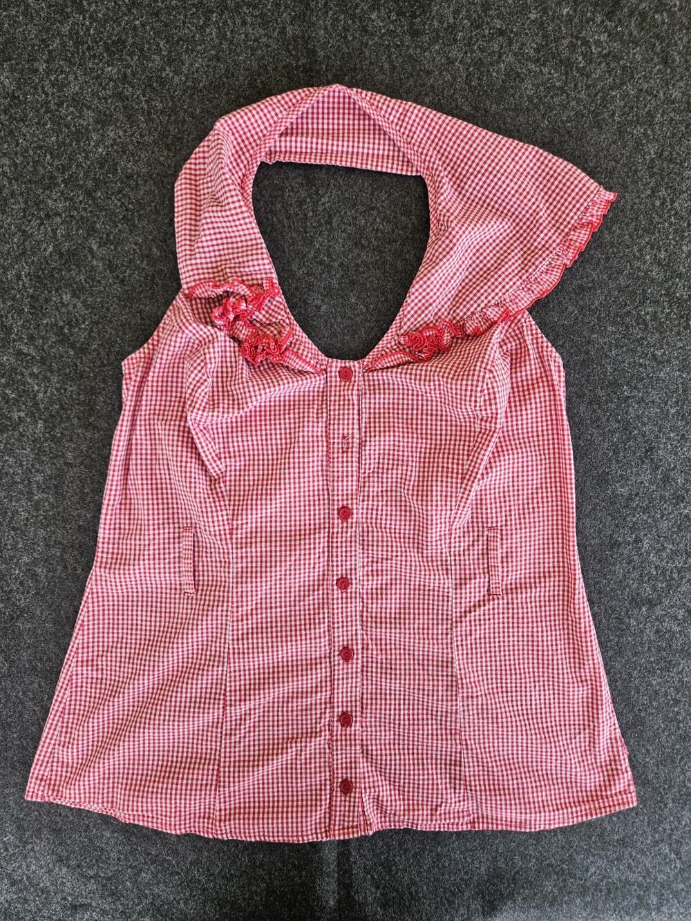 Torrid Vintage Y2K Gingham Halter Top Womens 0 Red White Rockabilly Pinup Ruffle